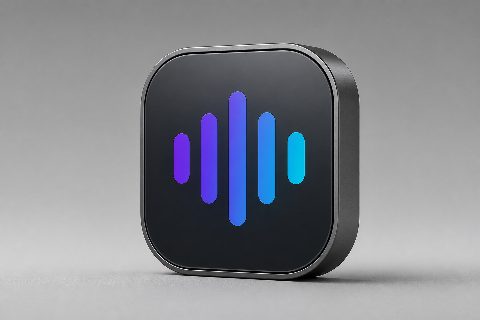The LockedIn Flow graphite app icon on a machined neutral surface.