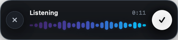The actual LockedIn Flow listening bar with large cancel and finish controls.